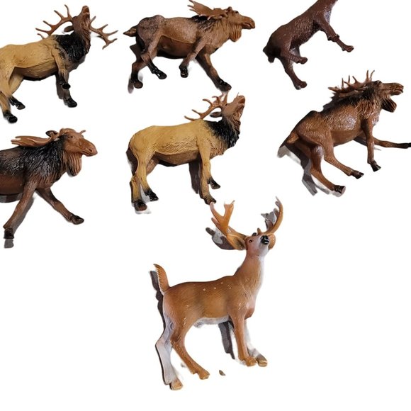 Woodland animal play figurines deer moose elk cake topper, train sets diorama - Picture 7 of 14